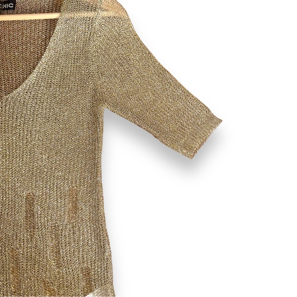 Gold Metallic Knit Top with 3/4 Sleeves - Shimmer & Shine Size Small - Picture 4 of 13